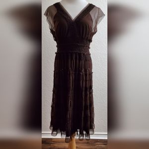 Max Studio Coffee Brown Smocked Cocktail Dress